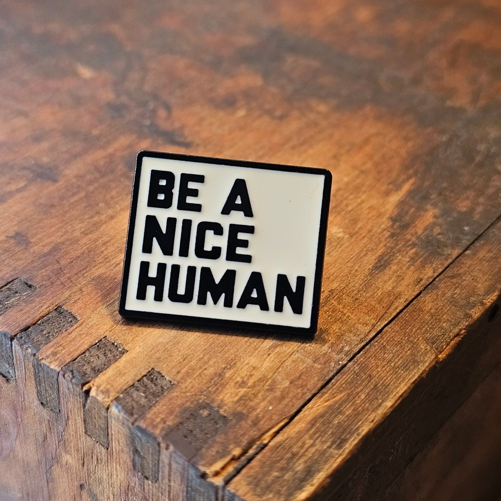Lapel Pin Unisex OS White Be A Nice Human Square Soft Enamel Gift Wrap